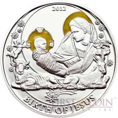 Palau BIRTH OF JESUS series BIBLICAL STORIES Silver coin $2 Partly enameled 2012 Proof